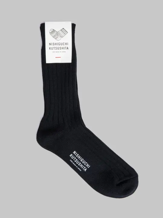 Nishiguchi Kutsushita Egyptian Cotton Ribbed Socks Black