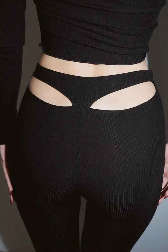 Whale Tail Tencel Rib Pants Black