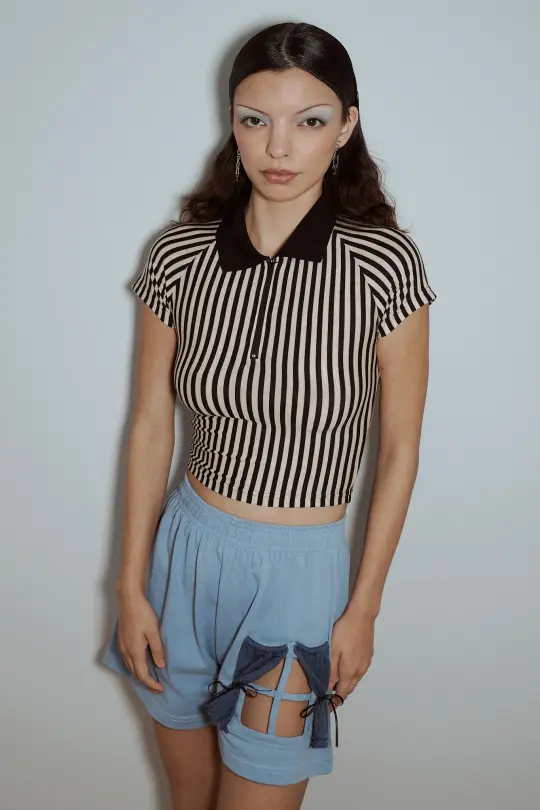 Referee Zip Polo Cream Stripe