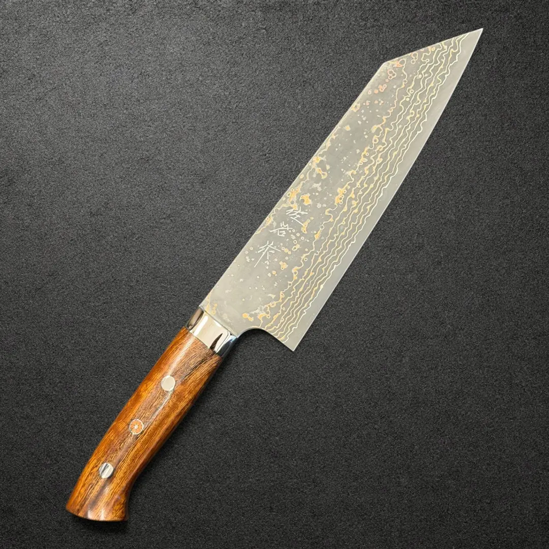 Takeshi Saji VG-10W Gold Damascus Bunka 170mm — Ironwood Handle