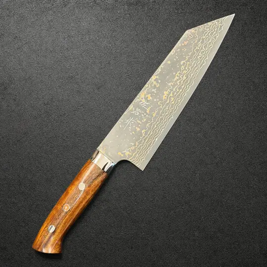 Takeshi Saji VG-10W Gold Damascus Bunka 170mm — Ironwood Handle