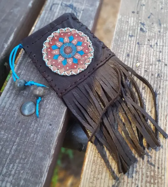 Hand Painted Mandala Leather Pouch | OOAK Upcycled Treasure Keeper