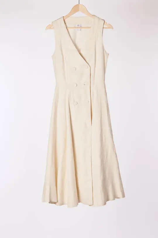 Rosa Dress, Sleeveless, Milky White Herringbone