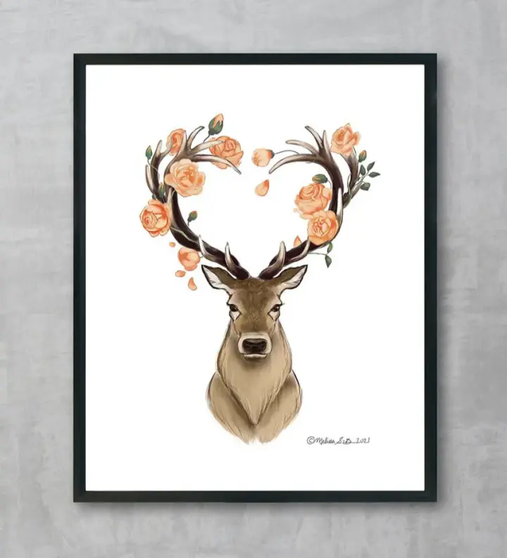Stag with Flower Crown Fine Art Print, Wholesale