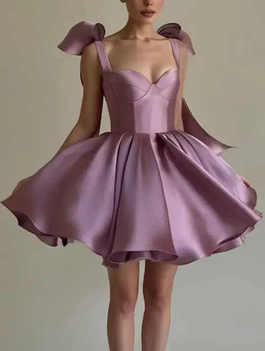 Dreamy Silky Satin Women's Homecoming Dress Dusty Pink Corset Short Prom Dress Party Dress RS2734