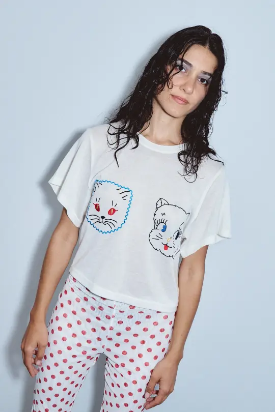 Cat Boobs Embroidered Tommy Tee