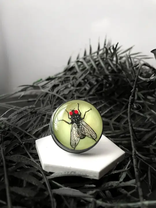 Glowing Quartz Housefly Ring - Size 8