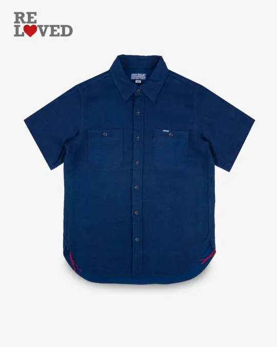 5oz Double Gauze Short Sleeved Work Shirt - Indigo (IHSH-417-IND) Size Large