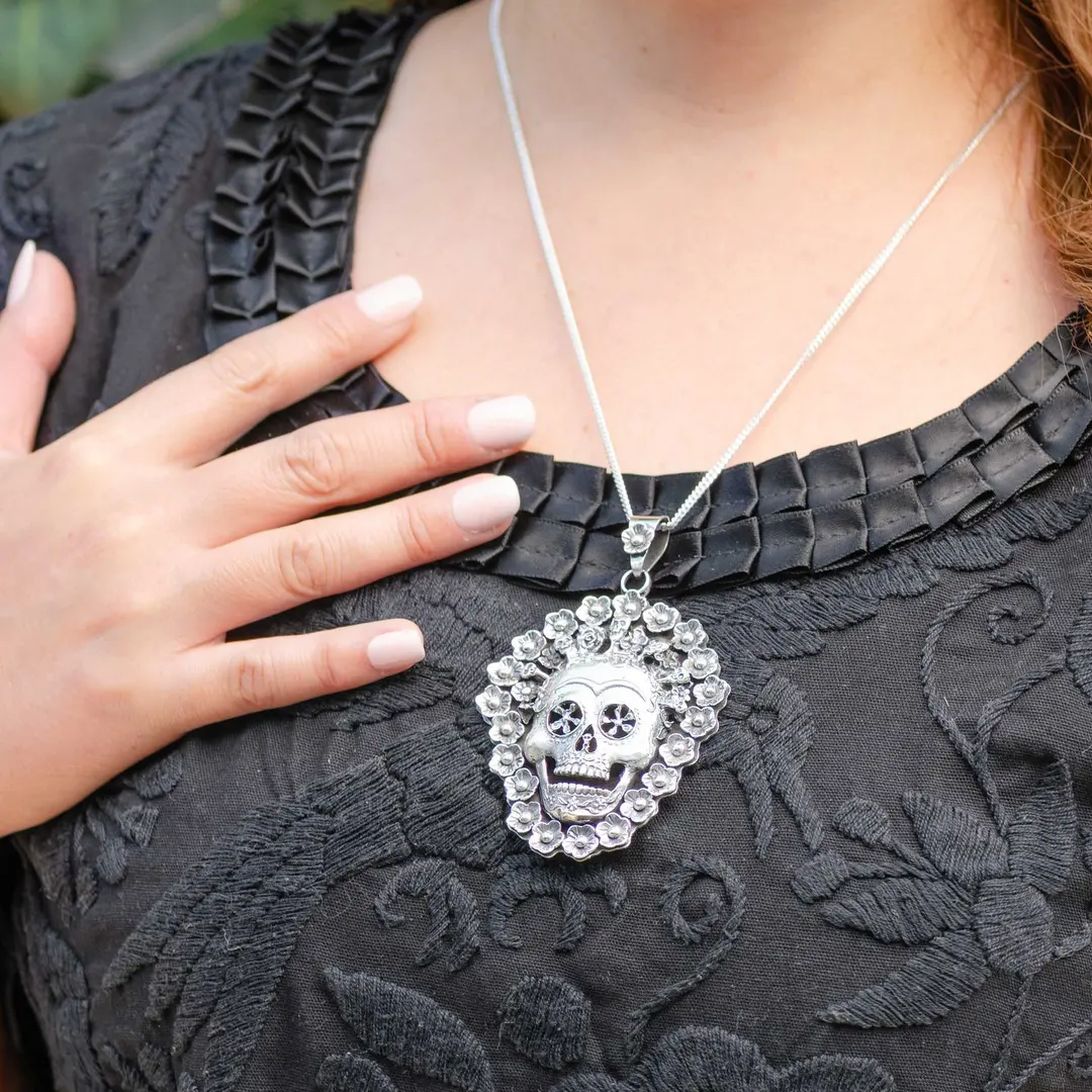 Sterling Silver Crowned Calavera Pendant