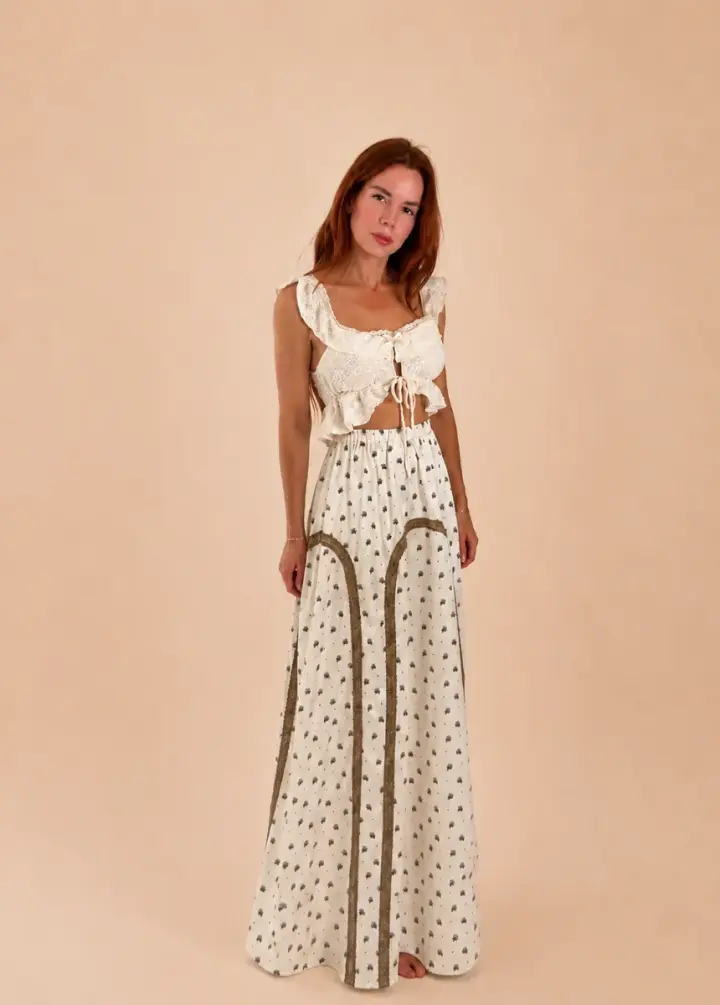 Ravina Skirt in Blue Floral Dot