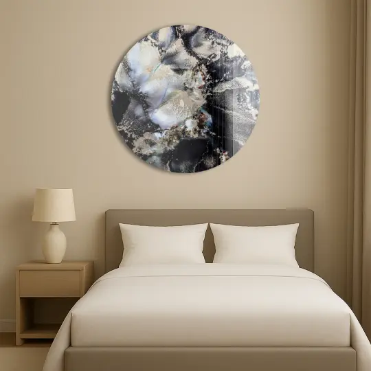 Black Marble IV | Circle Glass Print