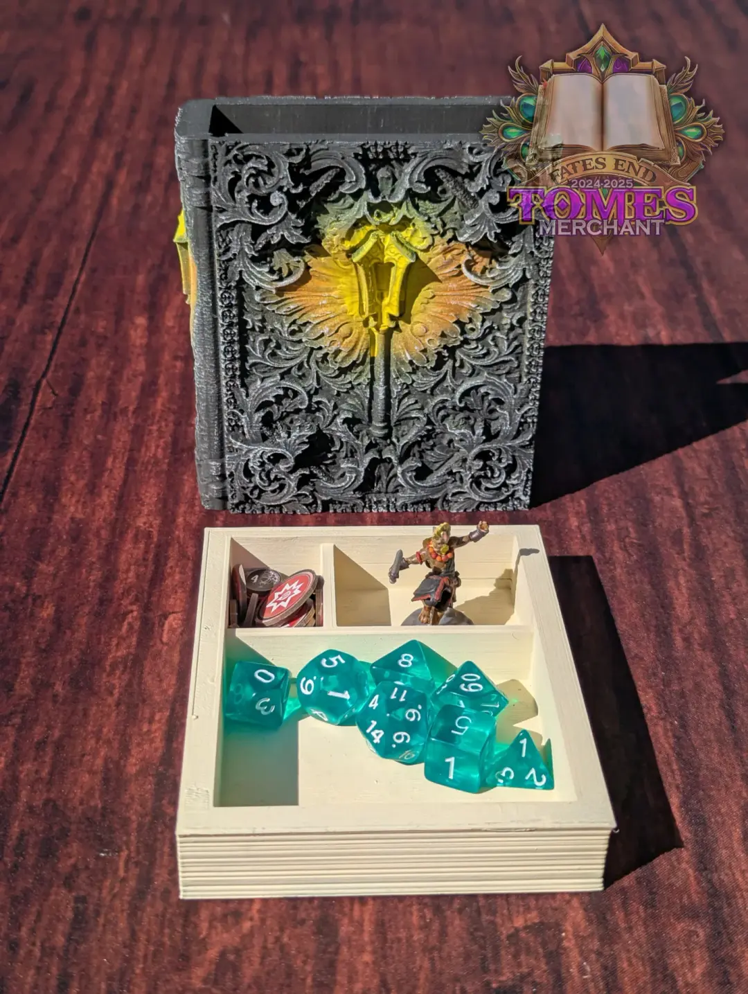Cleric 3D Printed RPG Spell Book Tome: RPG Dice Tray, Tokens, & Card Storage