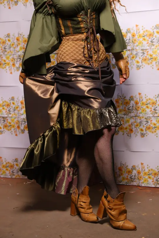 Swoon Skirt In Twig Taffeta With Patchwork Ruffle - The Leave It To Beaver Collection