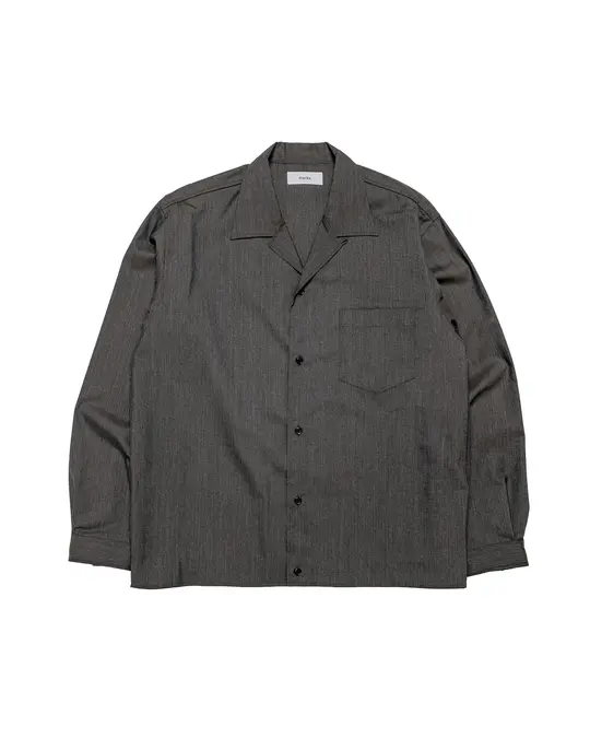 marka 2/60 Wool Tropical Melange Open Collar L/S Shirt With Hem Tab Brown Gray