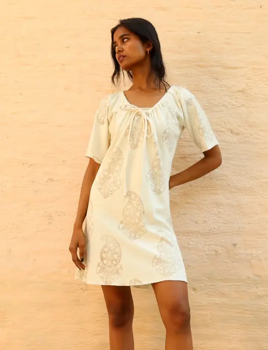 Drawstring Collar Simplicity BLOCK PRINTED Tunic