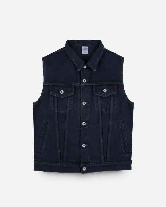 21oz Selvedge Denim Modified Type III Vest - Indigo Overdyed Black