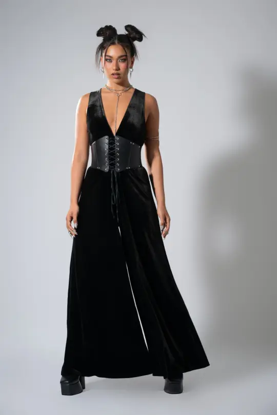 Black Velvet Plunge Jumpsuit