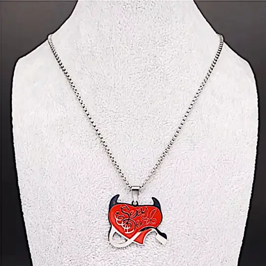 Sexy Devil Red Heart Necklace in Stainless Steel