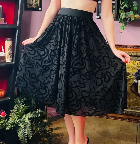 Serpentine Skirt Velvet Snake Flocked - Gothic Full Skirt - Alternative Fashion