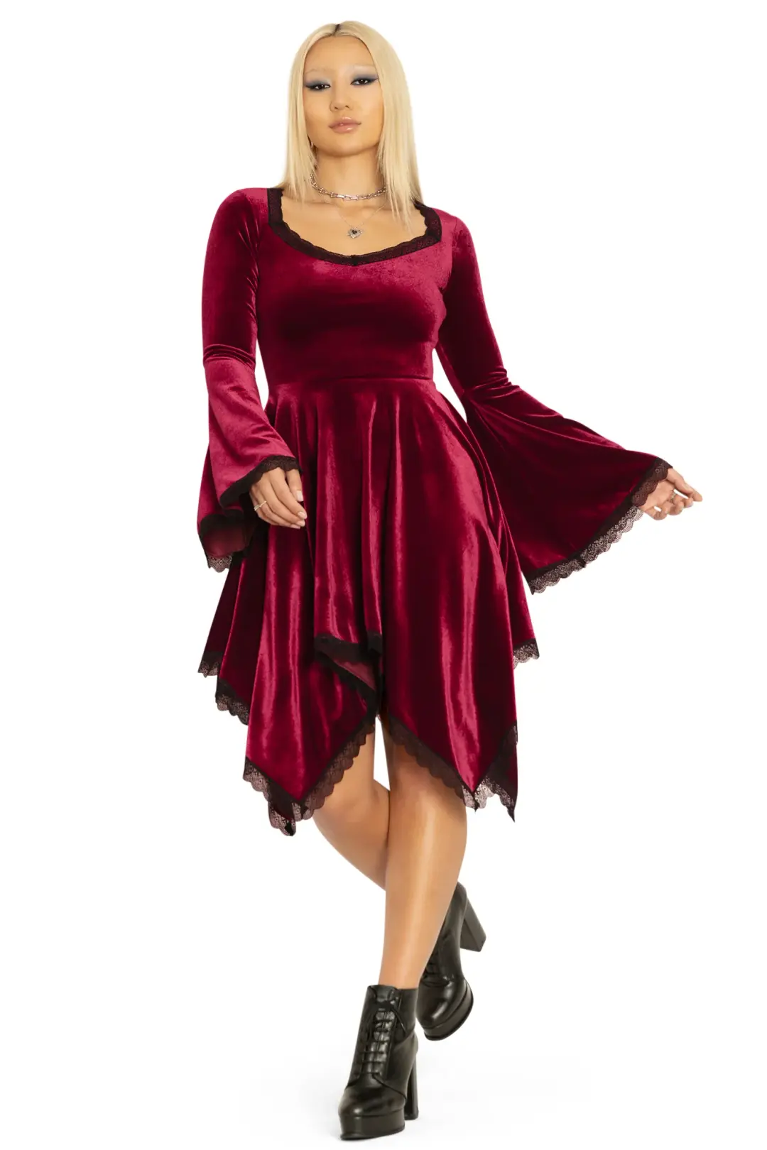 Velvet Wine Spectre Waterfall Dress