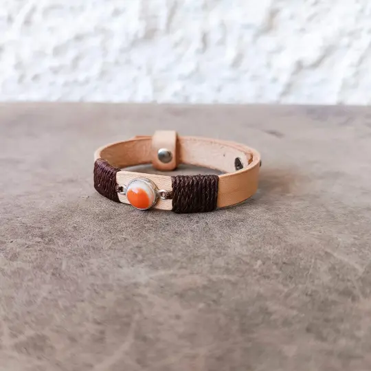 OOAK Carnelian Agate Leather Bracelet | Sterling Silver Artisan Bracelet