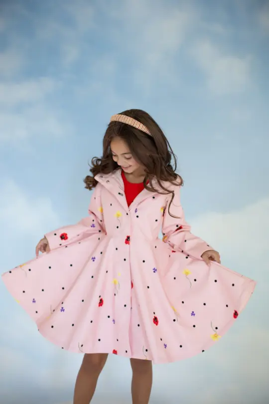 Soft Pink Coat for Girls with Flower Print | Cotton Candy