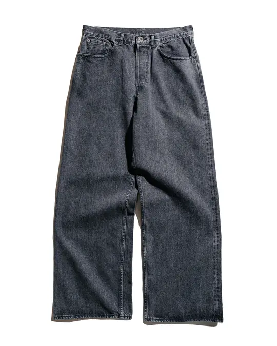 marka Wide Leg Jeans Organic Cotton 13.5oz Selvedge Denim Faded Black
