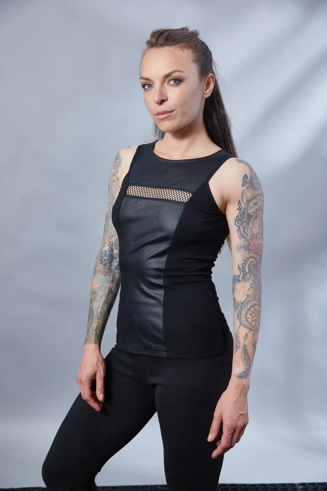 RA2 Black sleeveless faux leather top