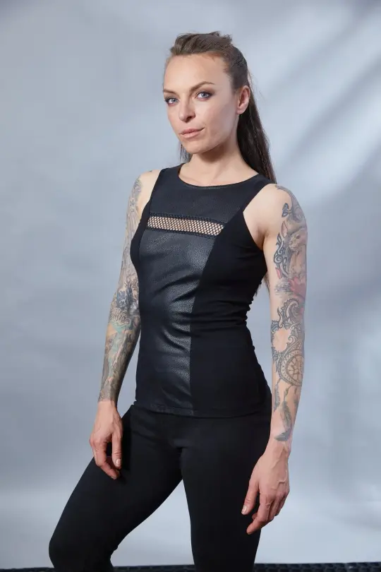 RA2 Black sleeveless faux leather top