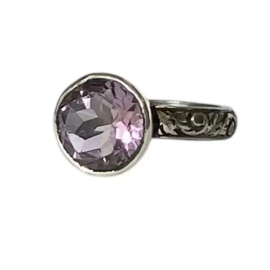 Size 6 Natural Amethyst Bezel Set Solitaire Floral Band