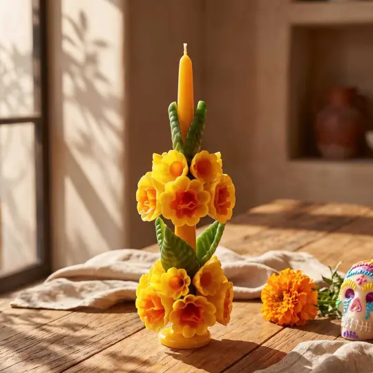 Flores de Teotitlán Tall Carnation Candle