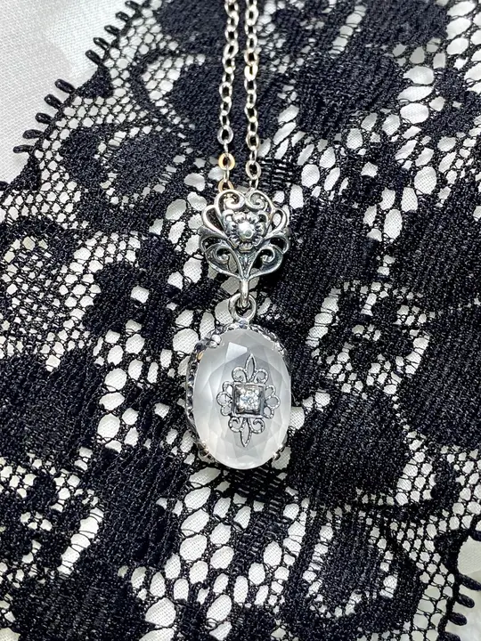 Camphor Glass Pendant, Embellished Edwardian Pendant #P70e