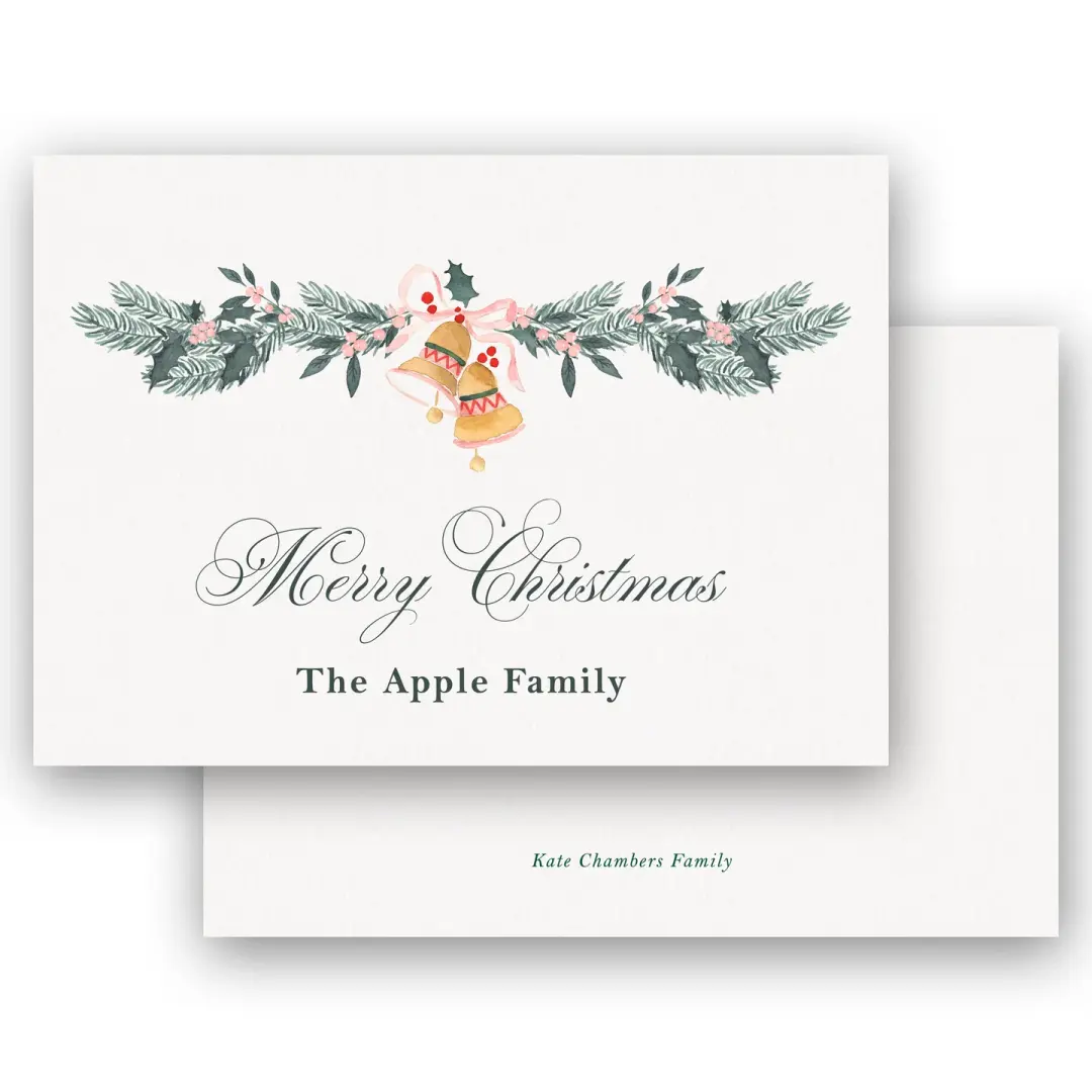 Watercolor Garland Christmas Bells Holiday Enclosure Card