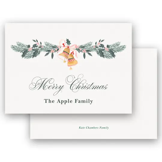 Watercolor Garland Christmas Bells Holiday Enclosure Card