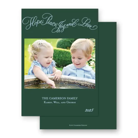 Green and Blue "Peace, Love, Joy, Hope" Holiday Card"