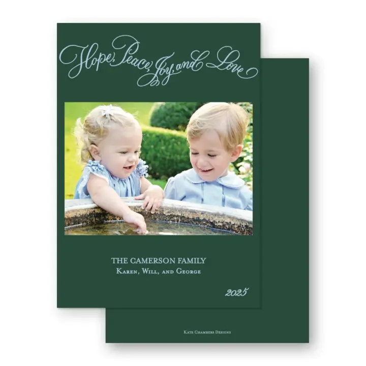 Green and Blue "Peace, Love, Joy, Hope" Holiday Card"