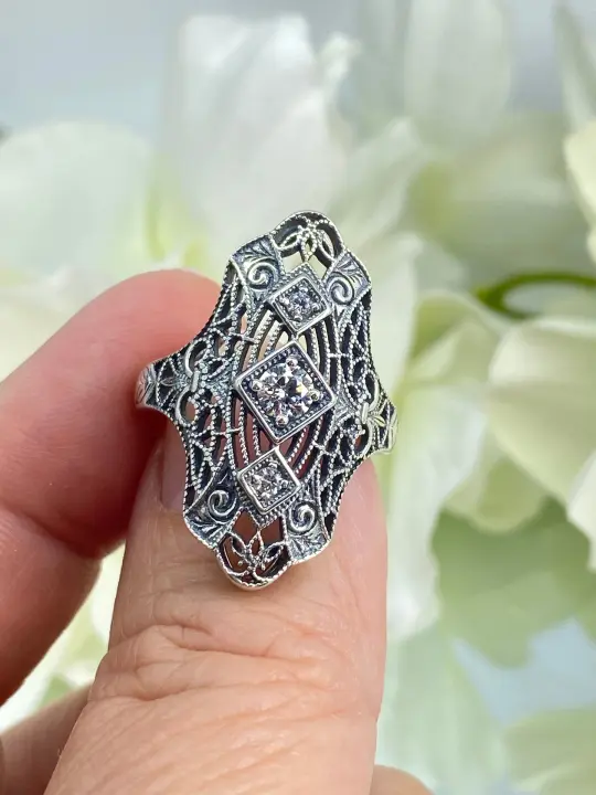 White CZ Ring, Size 5, 1920s-30s Art Deco, Gatsby style Jewelry D593 - Ready to Ship