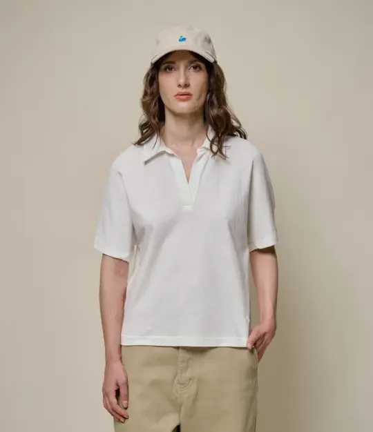 Linen-Cotton Relxed Fit Women's Short Sleeve Polo Shirt