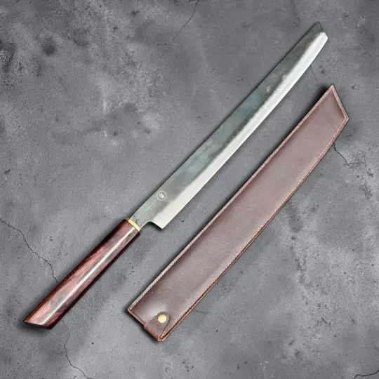 Dao Vua V3 52100 Special Edition 350mm Sakimaru Sujihiki Slicer with Leather Saya