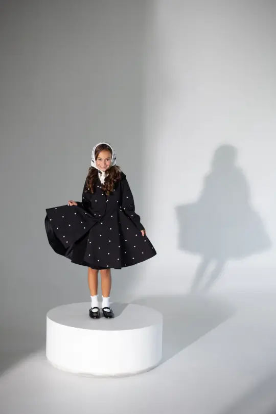 Black Coat for Girls with Polka Dots | Timeless Polka Dots