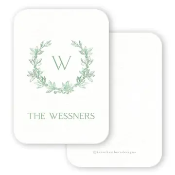 White with Green Wreath Family Simple Monogram Enclosure Card