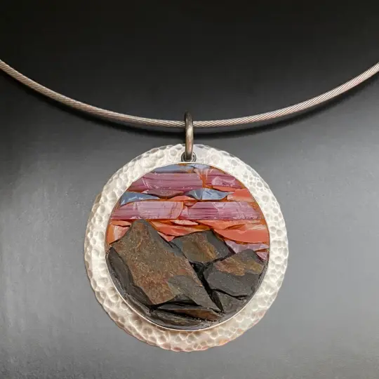 Pink Sky With Mountains, Micro Mosaic Pendant