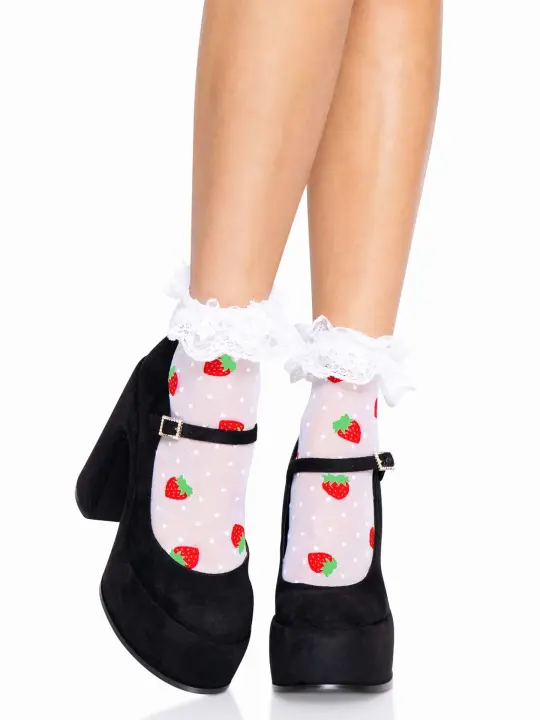 Strawberry Ruffle Anklets - Kawaii Ankle Socks by Leg Avenue