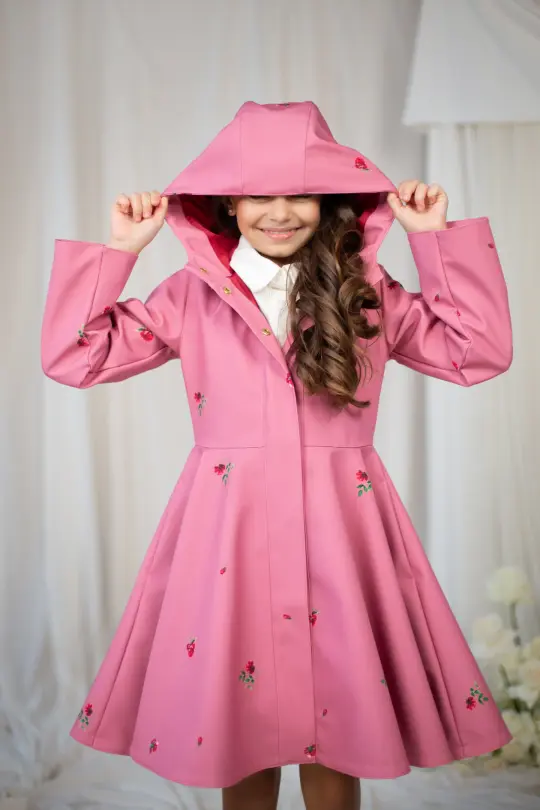 Girls' Pink Coat with Flower Print | Raspberry Sorbet