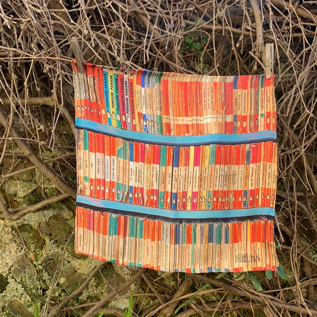 VINTAGE PENGUIN BOOKS...100% SATIN SILK POCKET SQUARE WITH HAND ROLLED EDGES