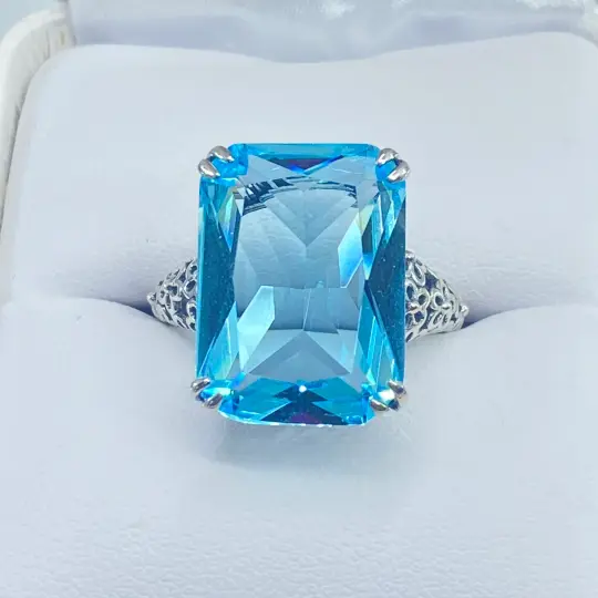 Aquamarine Ring, Size 7.5, Floral Vintage Filigree Jewelry Design #224 - Ready to Ship