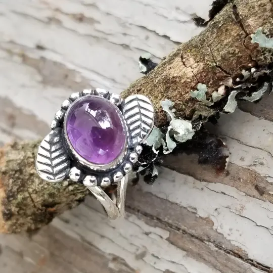 February Leaves - Amethyst Ring in Sterling Silver