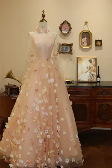 Pink halter-neck, fitted, long ball gown/bridal dress R7187