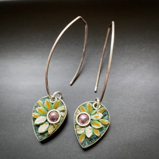 Leaf on Stem Micro Mosaic Earrings