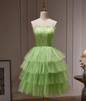 Sparkly Green Homecoming Dress , Sequins Tulle Frilled Corset Mini Summer Dress RS1452